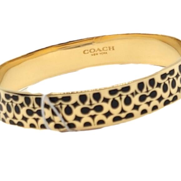 Coach Signature Logo Gold Black Bangle Fashion Bracelet - Picture 5 of 7
